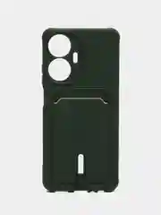 Тёмно-зелёный силиконовый чехол для Realme C55 (Реалми С55), с карманом для карт, прозрачный