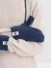 Синий детские зимние варежки, на веревке, с подкладом