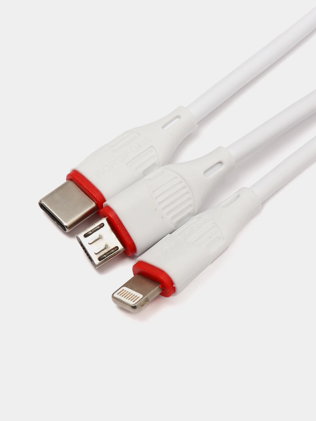 Белый кабель для зарядки телефона 3 в 1, MicroUSB, Type-C, Lightning, Borofone bx17