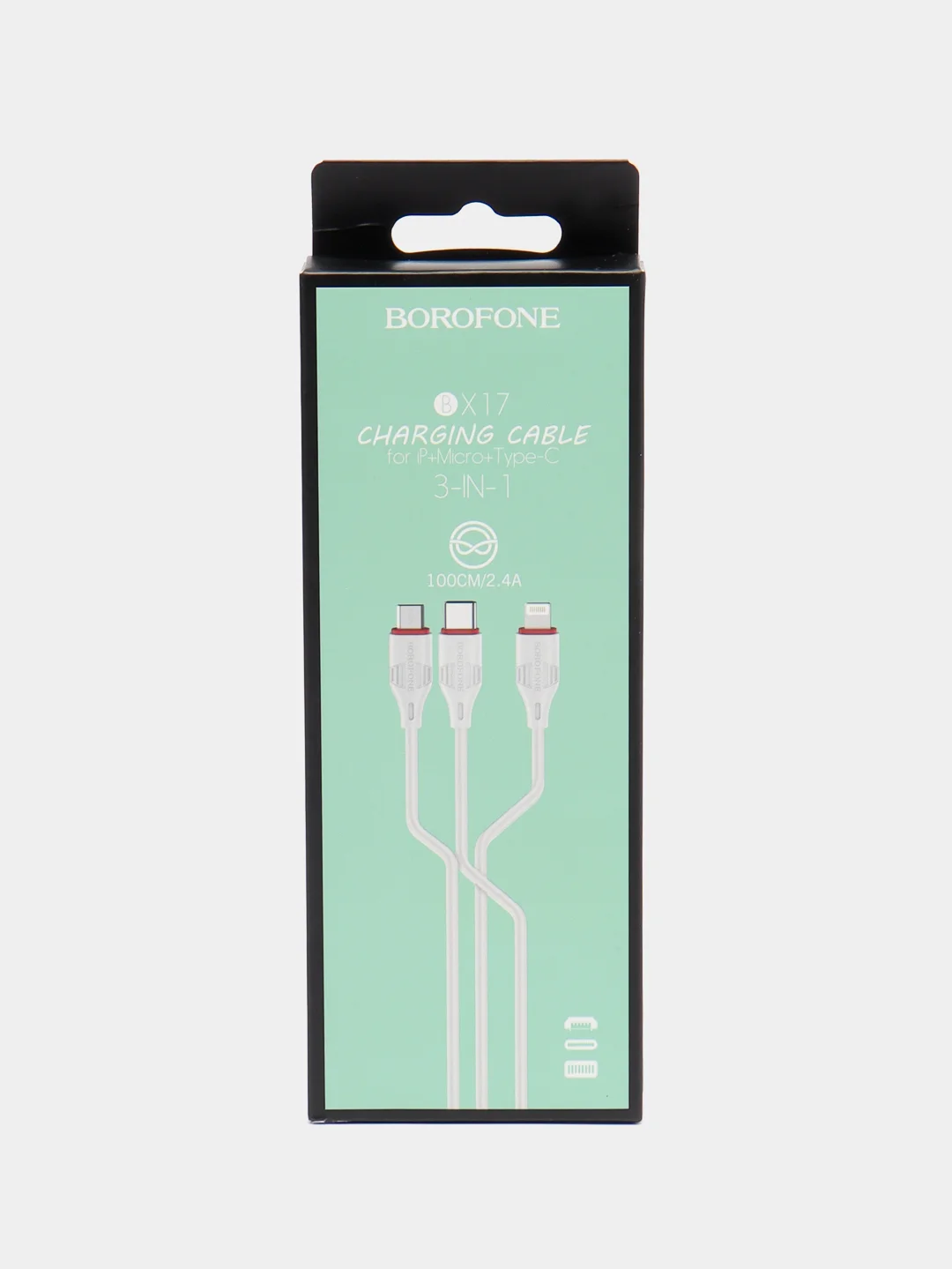 Белый кабель для зарядки телефона 3 в 1, MicroUSB, Type-C, Lightning, Borofone bx17