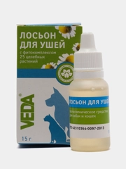 Гигиеническое средство, лосьон для обработки ушей собак и кошек, 15г, VEDA