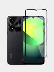 Прозрачный стекло для Honor X5 Plus, защитное, BROSCORP, с олеофобным покрытием и черной рамкой