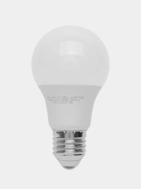 Лампа светодиодная LED-A60-VC 10Вт, 230В, Е27, 4000К, 950Лм, IN HOME