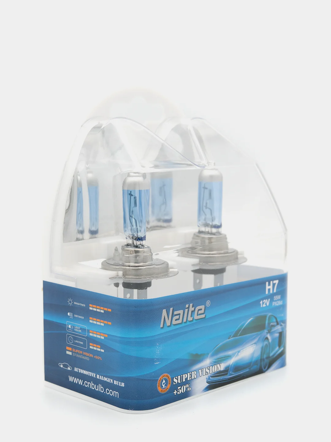 Лампа галогеновая (комплект из 2 шт.) Naite Super White + 50% BOX H1, H4, H7