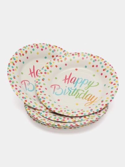 Набор бумажных тарелок Happy Birthday (С днем рождения), 10 штук, 20 см
