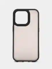 Черный чехол матовый на iPhone 11, 14, 14 Pro, 14 Pro Max, 15 Pro, полупрозрачный, с глянцевой рамкой