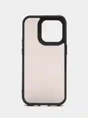 Черный чехол матовый на iPhone 11, 14, 14 Pro, 14 Pro Max, 15 Pro, полупрозрачный, с глянцевой рамкой
