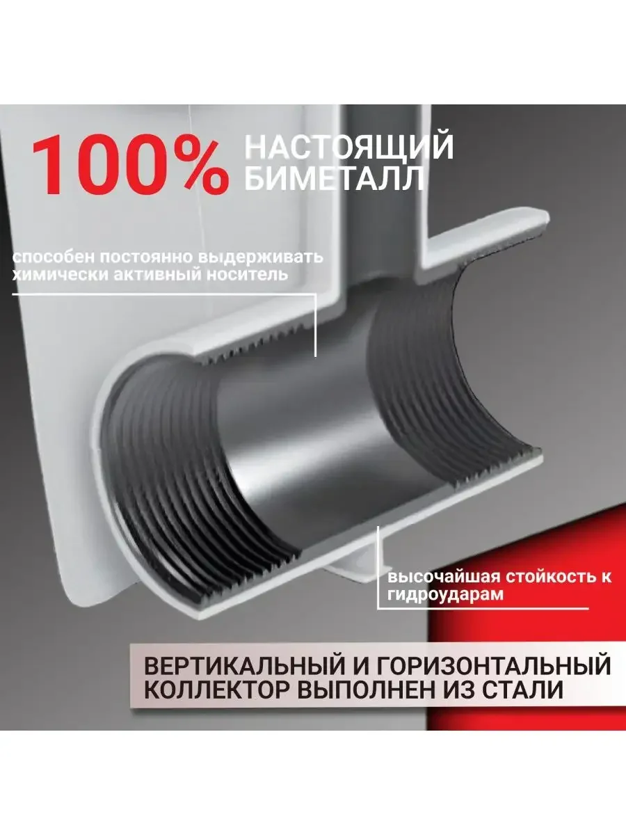 Радиатор отопления, биметаллический, 6 секций батарея