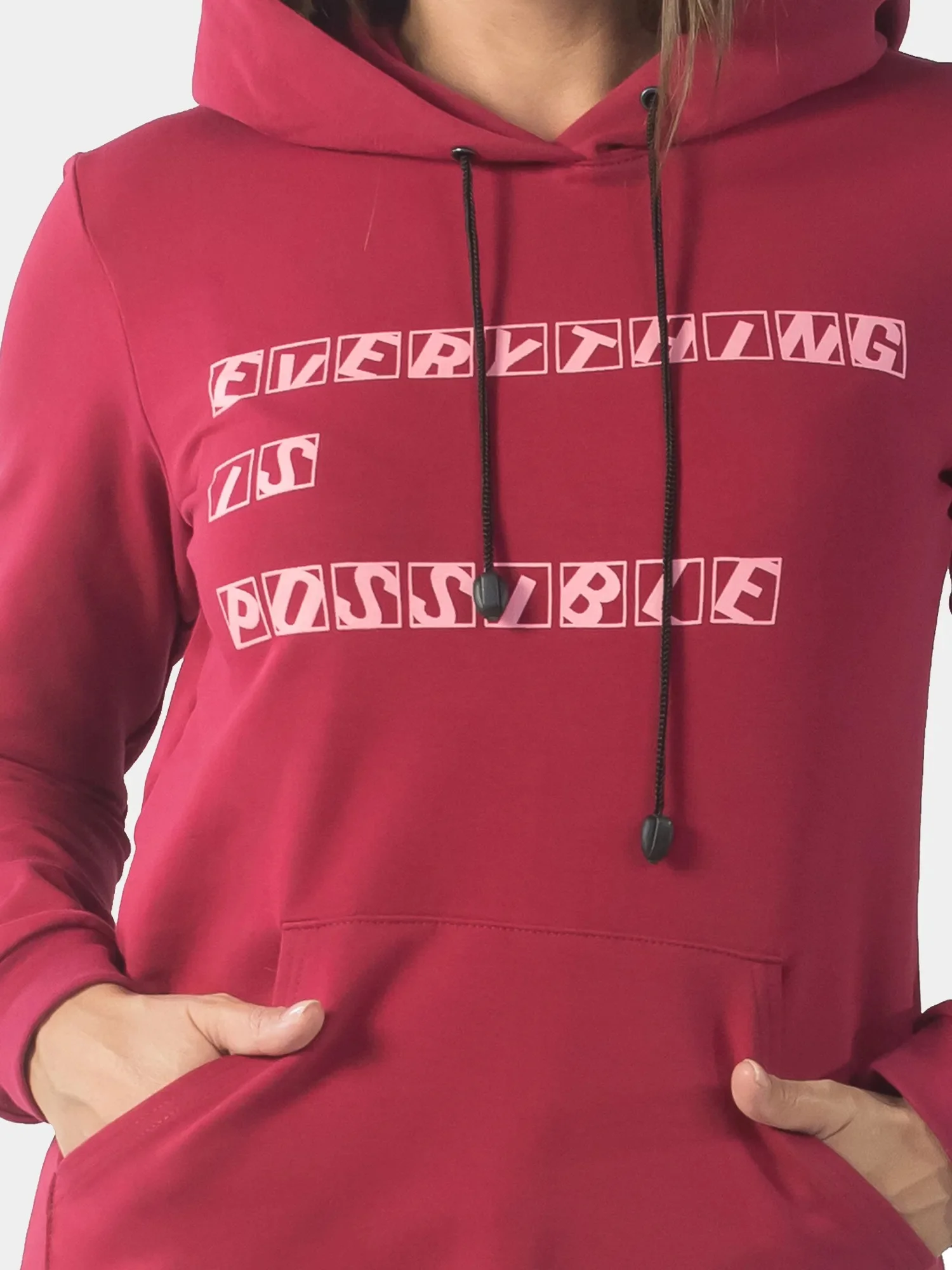 Туника с капюшоном "EVERYTHING IS POSSIBLE" ФТ1345П2 бордовый, KLERY