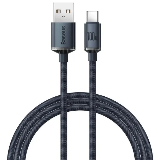 Черный кабель зарядный USB/Type-C Baseus Crystal Shine Series с быстрой зарядкой