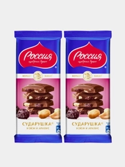 Молочный шоколад Сударушка с изюмом и арахисом, Россия - щедрая душа!, 82г