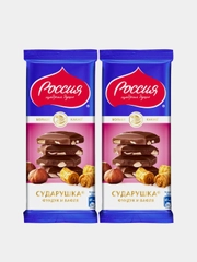 Молочный шоколад Сударушка с фундуком и вафлей, Россия - щедрая душа!, 82г