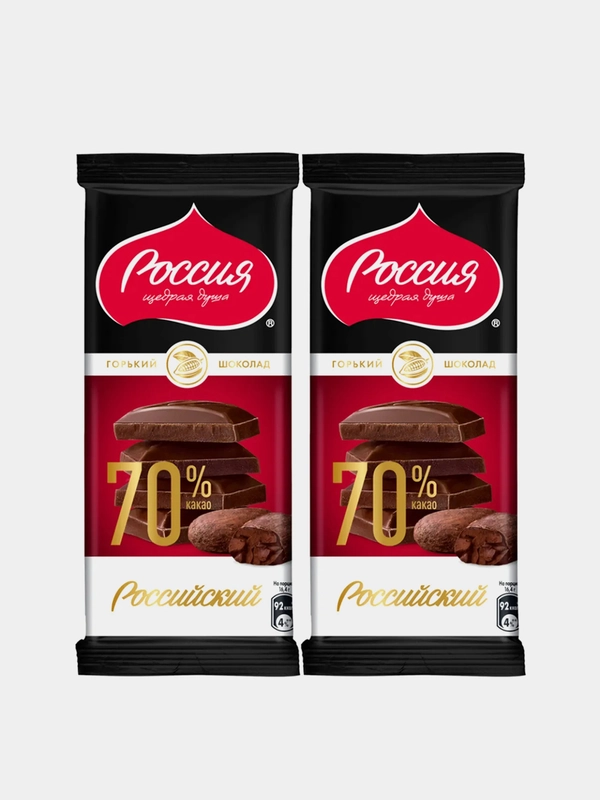 Горький шоколад 70 % какао, РОССИЙСКИЙ, Россия-щедрая душа, 82г