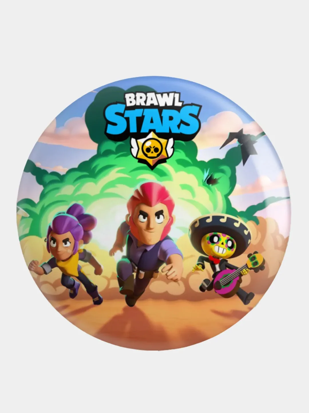 Белый значок, пин на одежду "Brawl Stars", 37 мм., круглый, металлический