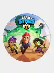 Белый значок, пин на одежду "Brawl Stars", 37 мм., круглый, металлический