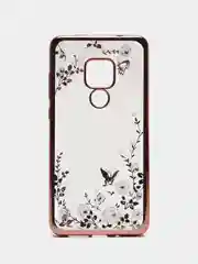 Розовый чехол Huawei Mate 20, Хуавей Мат 20, прозрачный силиконовый со стразами