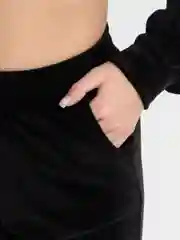 Черный бархатный, женский костюм, велюровый, oversize комплект: кофта худи, штаны джоггеры