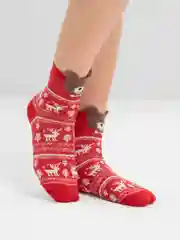 Коралловый меланж носки  женские детские новогодние с принтом