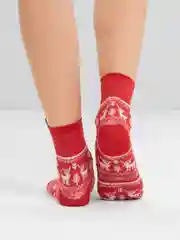 Коралловый меланж носки  женские детские новогодние с принтом