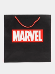 Пакет подарочный, ламинированный, черный, с надписью "Марвел. Marvel", 30 х 30 х 12 см