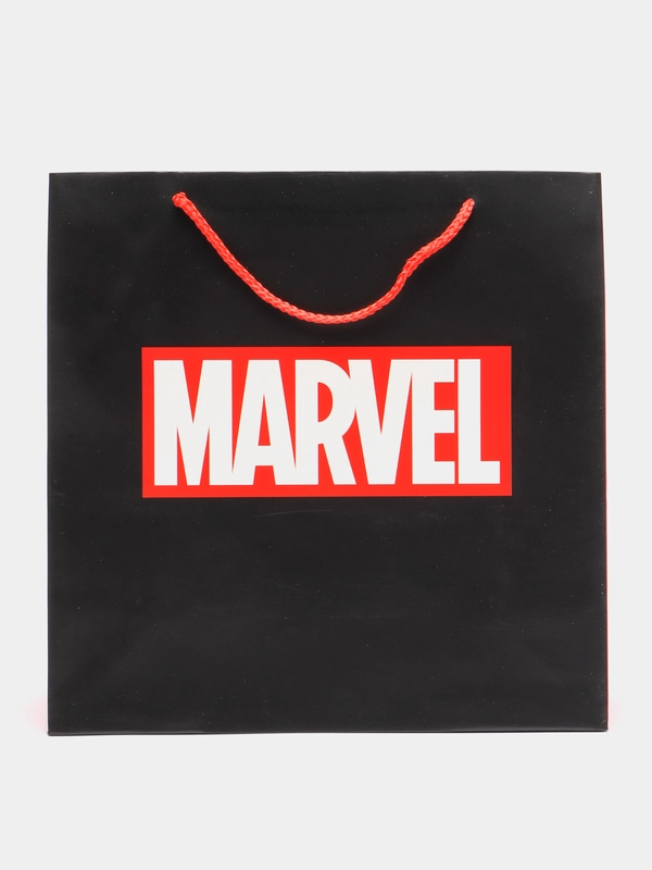 Пакет подарочный, ламинированный, черный, с надписью "Марвел. Marvel", 30 х 30 х 12 см