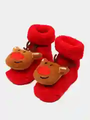 Бежевый детские махровые носочки новогодние/пинетки для малышей/новогодние носки с оленями