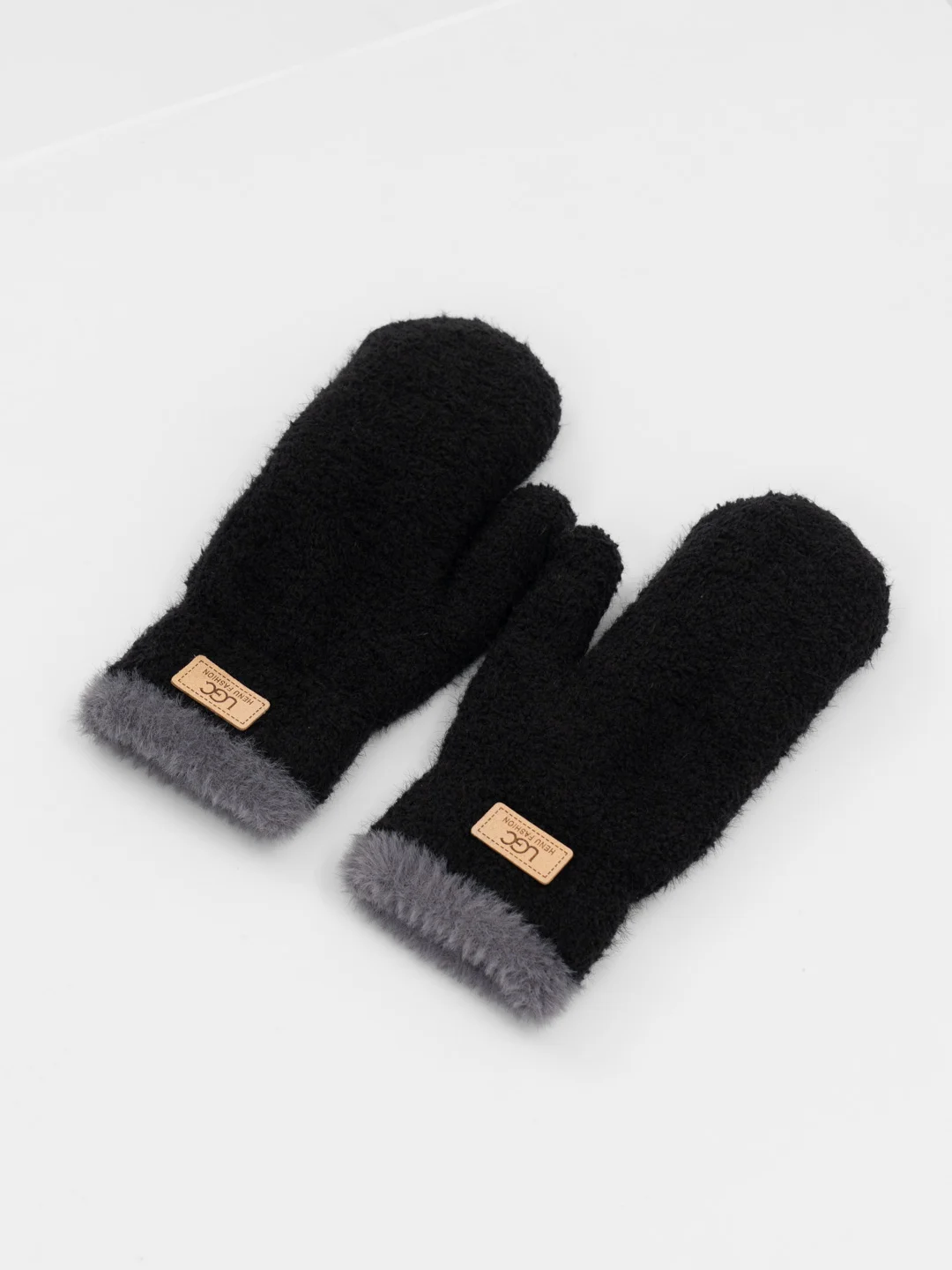 Черный варежки женские зимние теплые, вязаные, с подкладом, HENU FASHION UGC