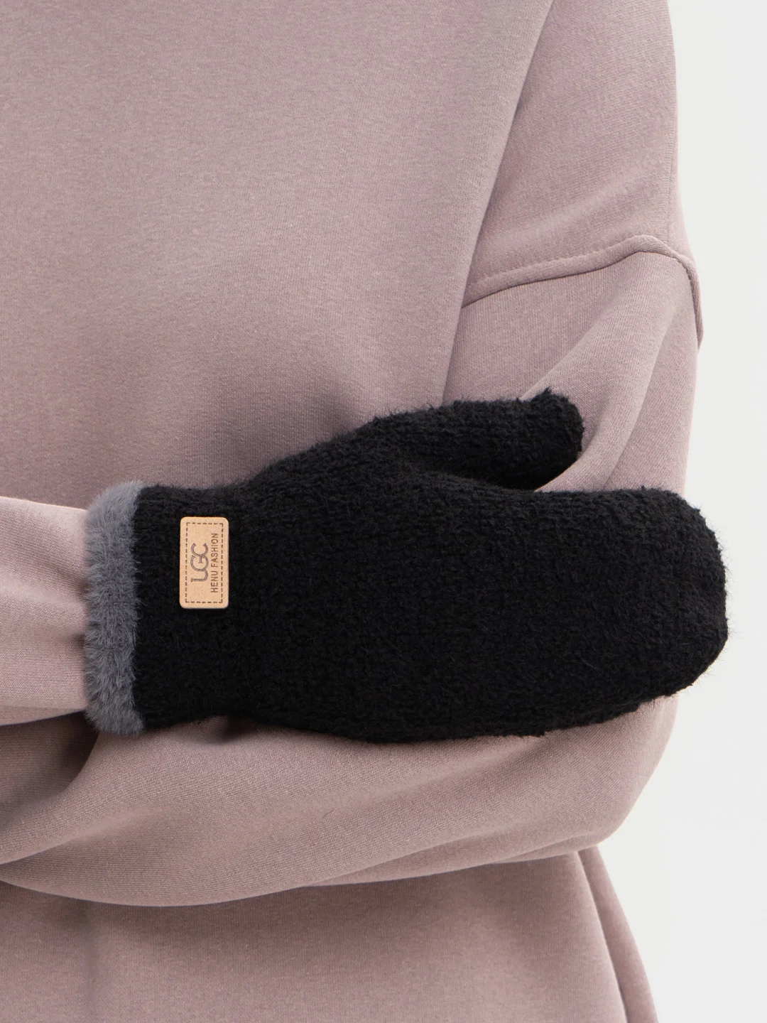 Черный варежки женские зимние теплые, вязаные, с подкладом, HENU FASHION UGC