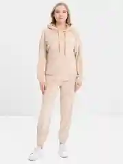 Бежевый бархатный, женский костюм, велюровый, oversize комплект: кофта худи, штаны джоггеры