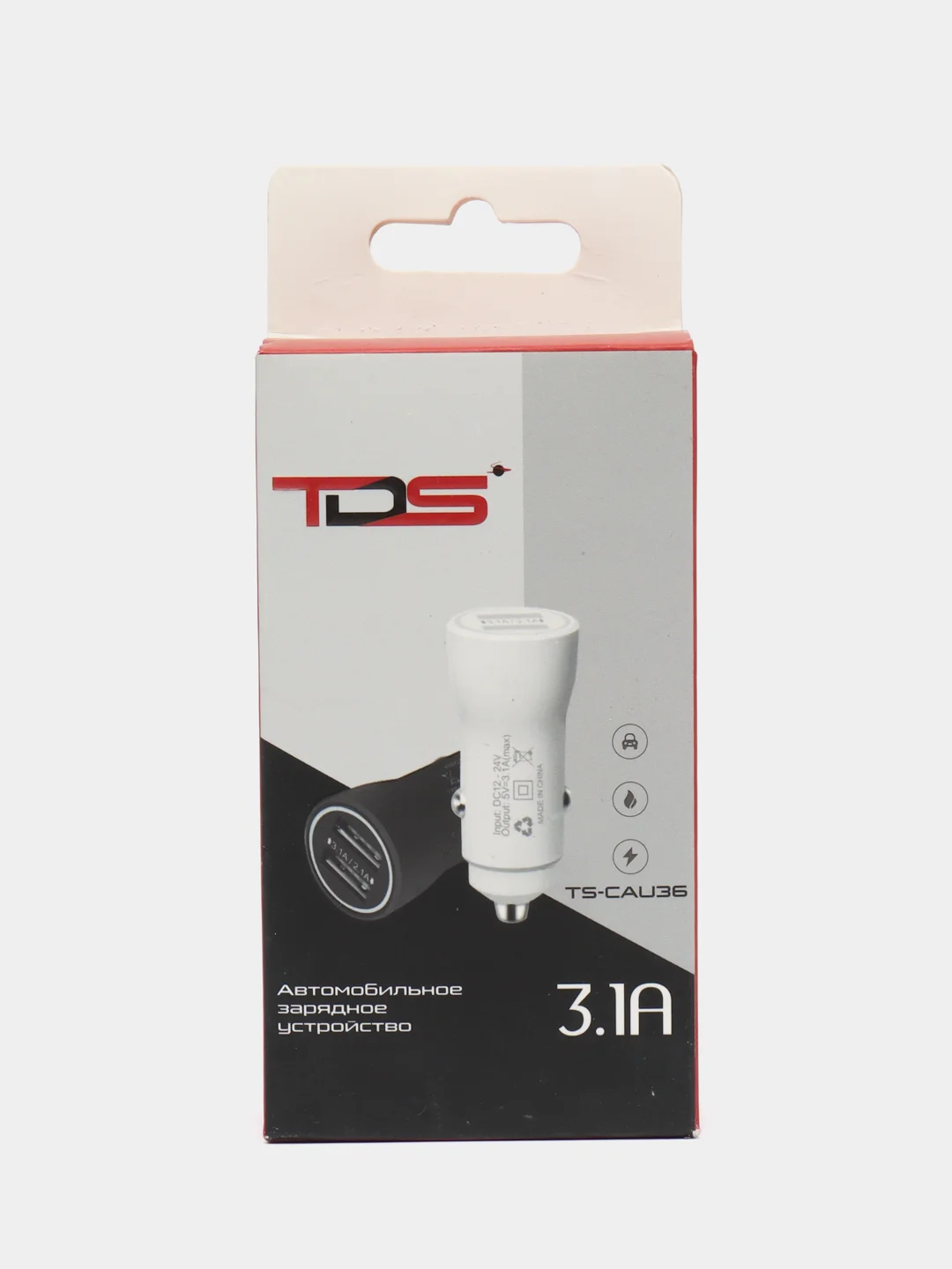 Черный автомобильное зарядное устройство TDS, 2 х USB, 2.1А