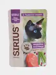 Влажный корм для стерилизованных кошек SIRIUS кусочки в соусе курица с индейкой 85гр