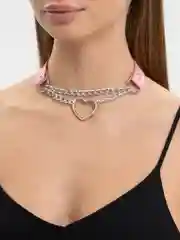 Розовый кожаный чокер "Сердце"