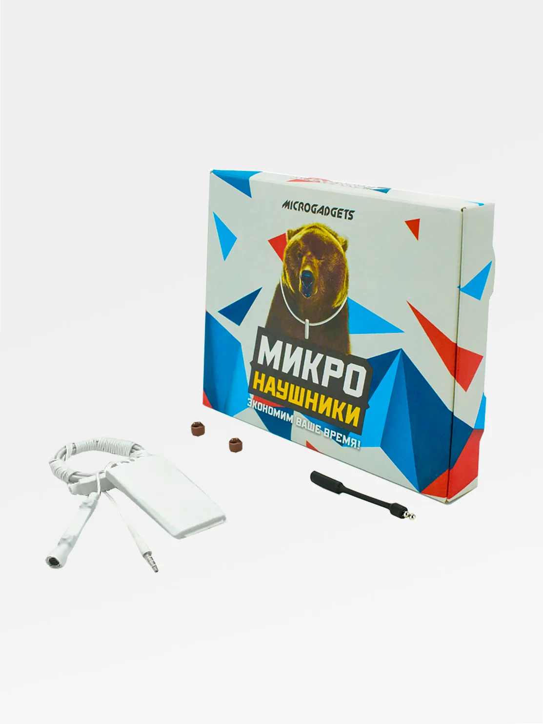 Белый микронаушник магнитный Microgadgets Professional проводной, на аккумуляторе