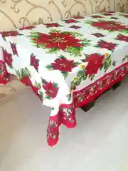 Алый скатерть с НОВОГОДНИМ рисунком для праздничного и кухонного столов Тканевая,Размер 150/220