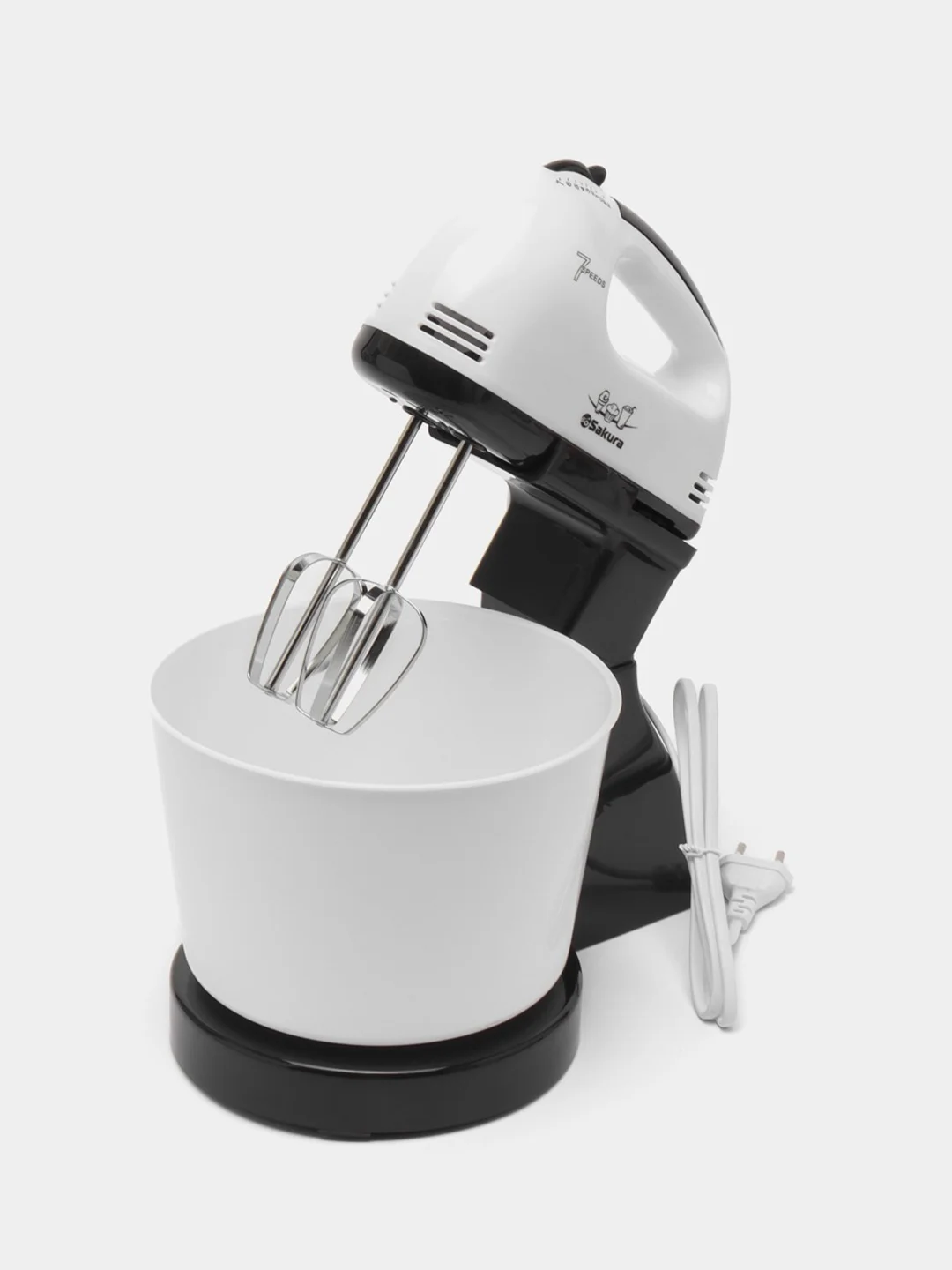 Белый миксер Sakura SA-6313CBK, с чашей, 250 Вт, 7 скоростей