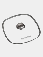 Крышка стеклянная квадратная KUKMARA с ободом и ручкой из нерж.стали, деколь серая, 280мм