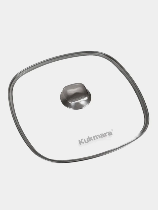 Крышка стеклянная квадратная KUKMARA с ободом и ручкой из нерж.стали, деколь серая, 280мм