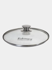 Крышка стеклянная KUKMARA с ободом и ручкой из нержавеющей стали, деколь серая, 220 мм