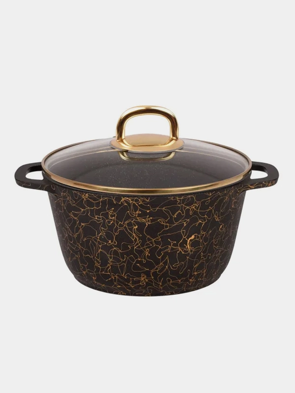 Кастрюля KUKMARA АП линия Грация, черный/золото, со стеклянной крышкой, 3,5 л