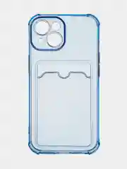 Синий чехол для iPhone 15 противоударный силиконовый ROSCO с карманом для карт усиленными углами