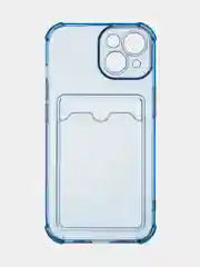 Синий чехол для iPhone 15 противоударный силиконовый ROSCO с карманом для карт усиленными углами
