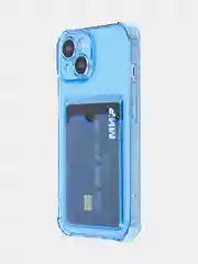 Синий чехол для iPhone 15 противоударный силиконовый ROSCO с карманом для карт усиленными углами