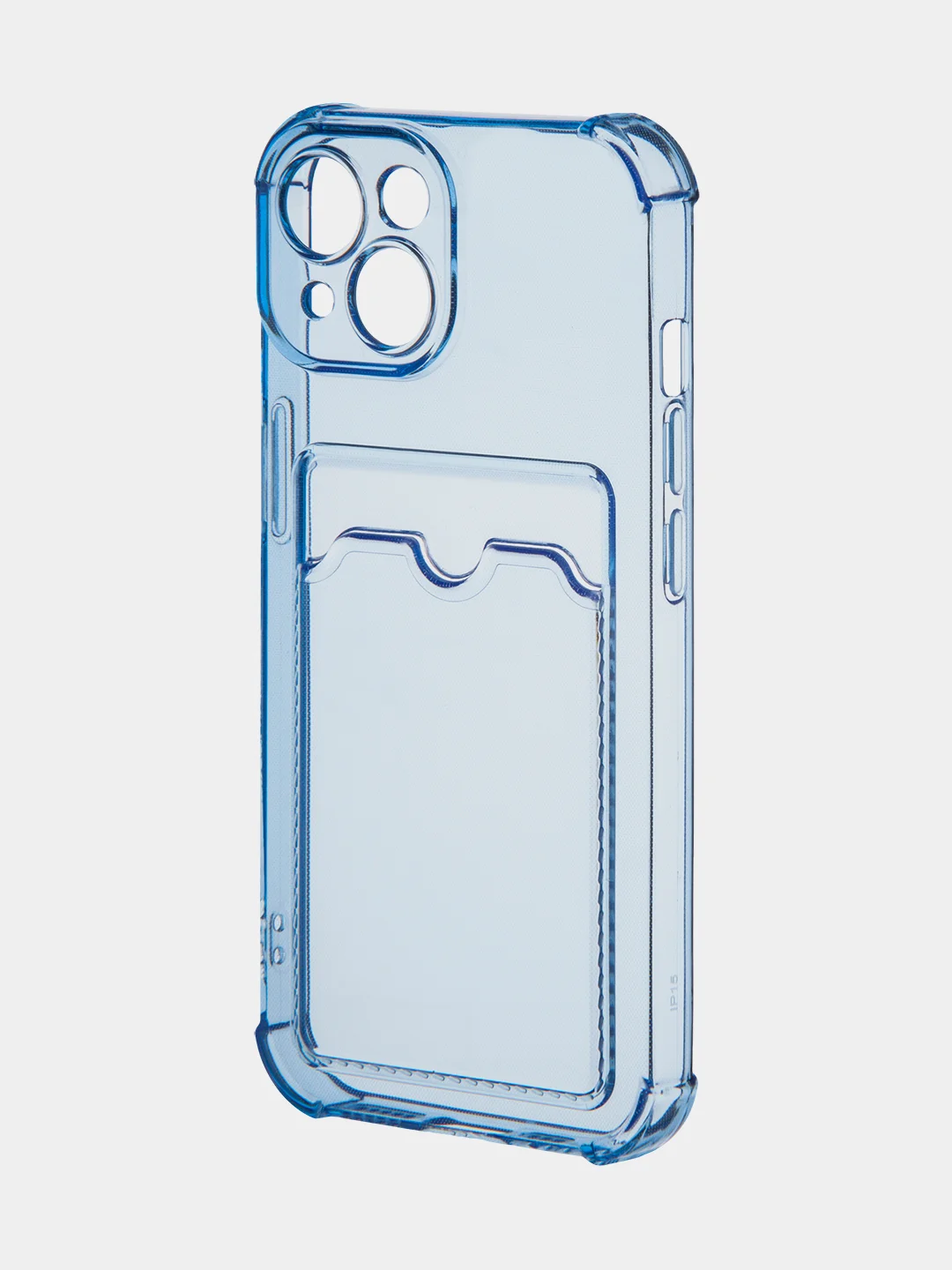 Синий чехол для iPhone 15 противоударный силиконовый ROSCO с карманом для карт усиленными углами