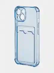 Синий чехол для iPhone 15 противоударный силиконовый ROSCO с карманом для карт усиленными углами