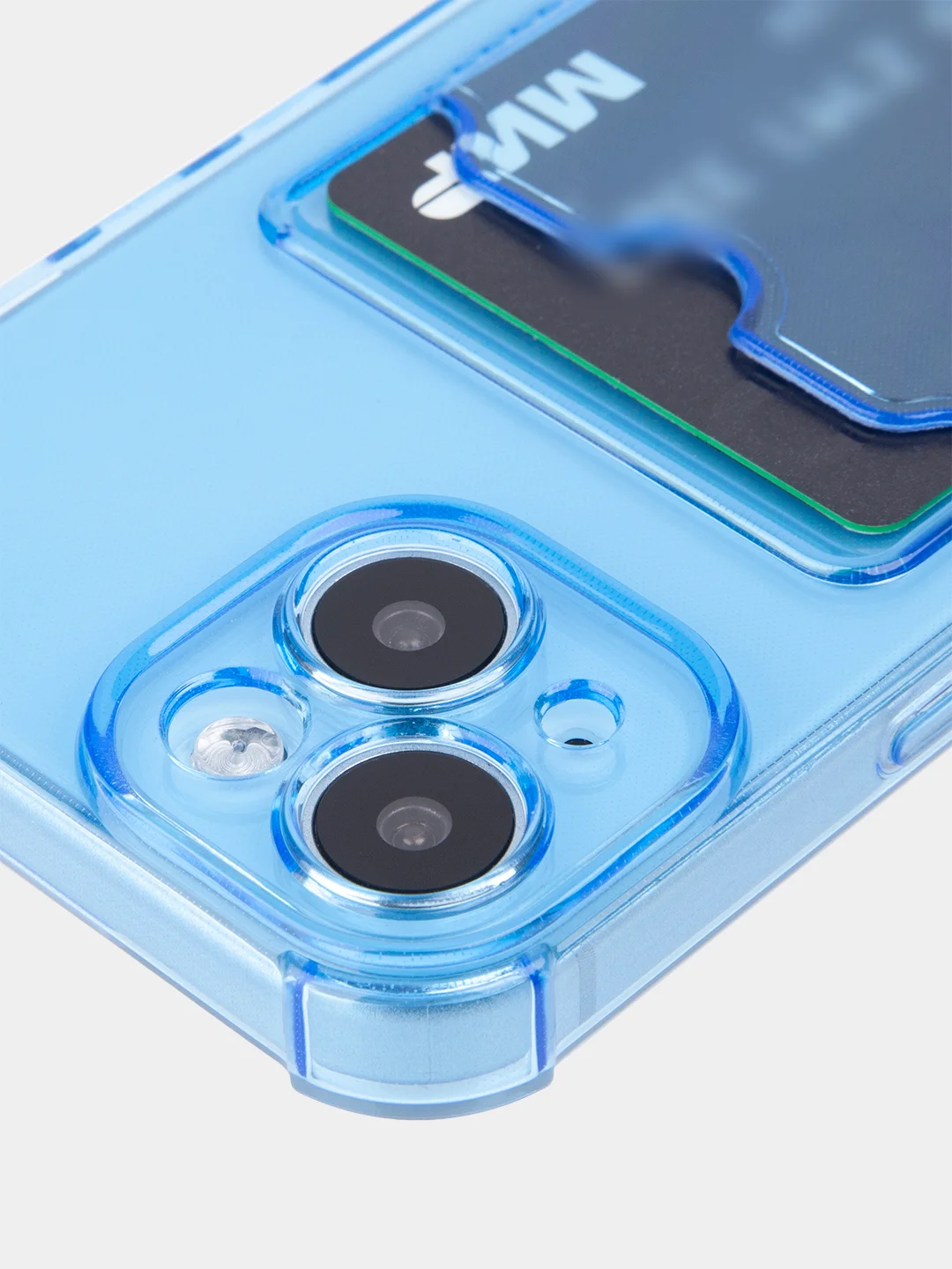 Синий чехол для iPhone 15 противоударный силиконовый ROSCO с карманом для карт усиленными углами