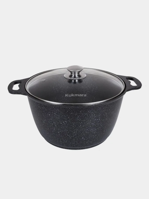 Кастрюля KUKMARA АП Темный мрамор, со стеклянной крышкой, 6 л