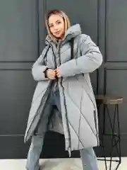 Серый пуховик зимний, длинный