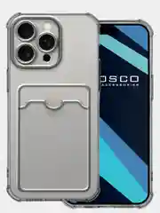 Серый чехол для iPhone 15 Pro Max противоударный силиконовый ROSCO с карманом для карт, углами