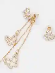 Золотой серьги женские ассиметричные, бабочки