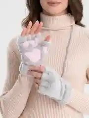 Серый митенки - варежки кошачьи лапки, перчатки без пальцев, аниме перчатки
